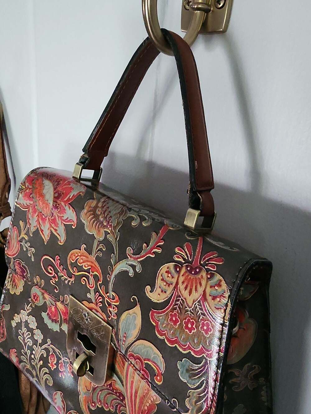 Patricia Nash Floral Tooled Leather Satchel Handbag w/o crossbody strap - Picture 3 of 6